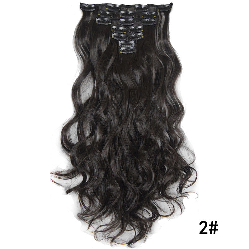 7pcs large wave black 22-inch medium synthetic clip-on hair extension