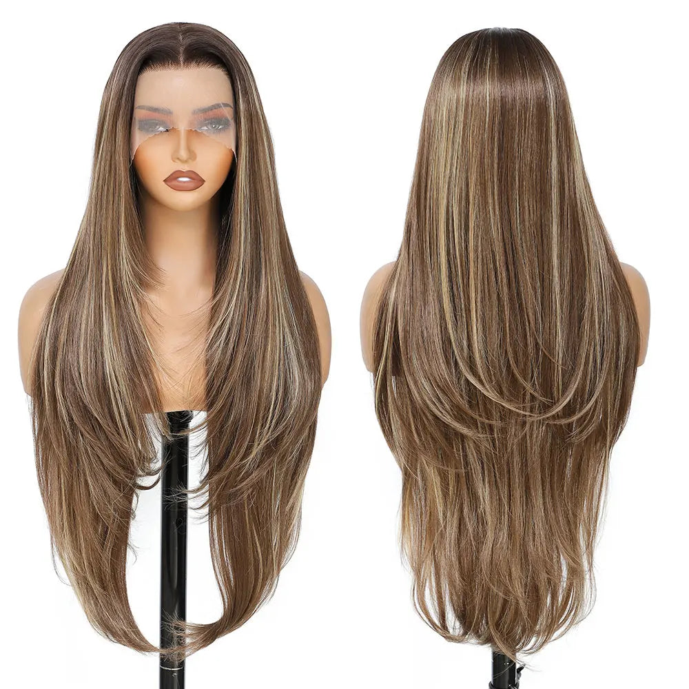 Synthetic HD Transparent Lace Front Wigs 13X4 Straight Highlight Cosplay Wigs 30 Inch Baby Hair Lace Frontal Wig For Women