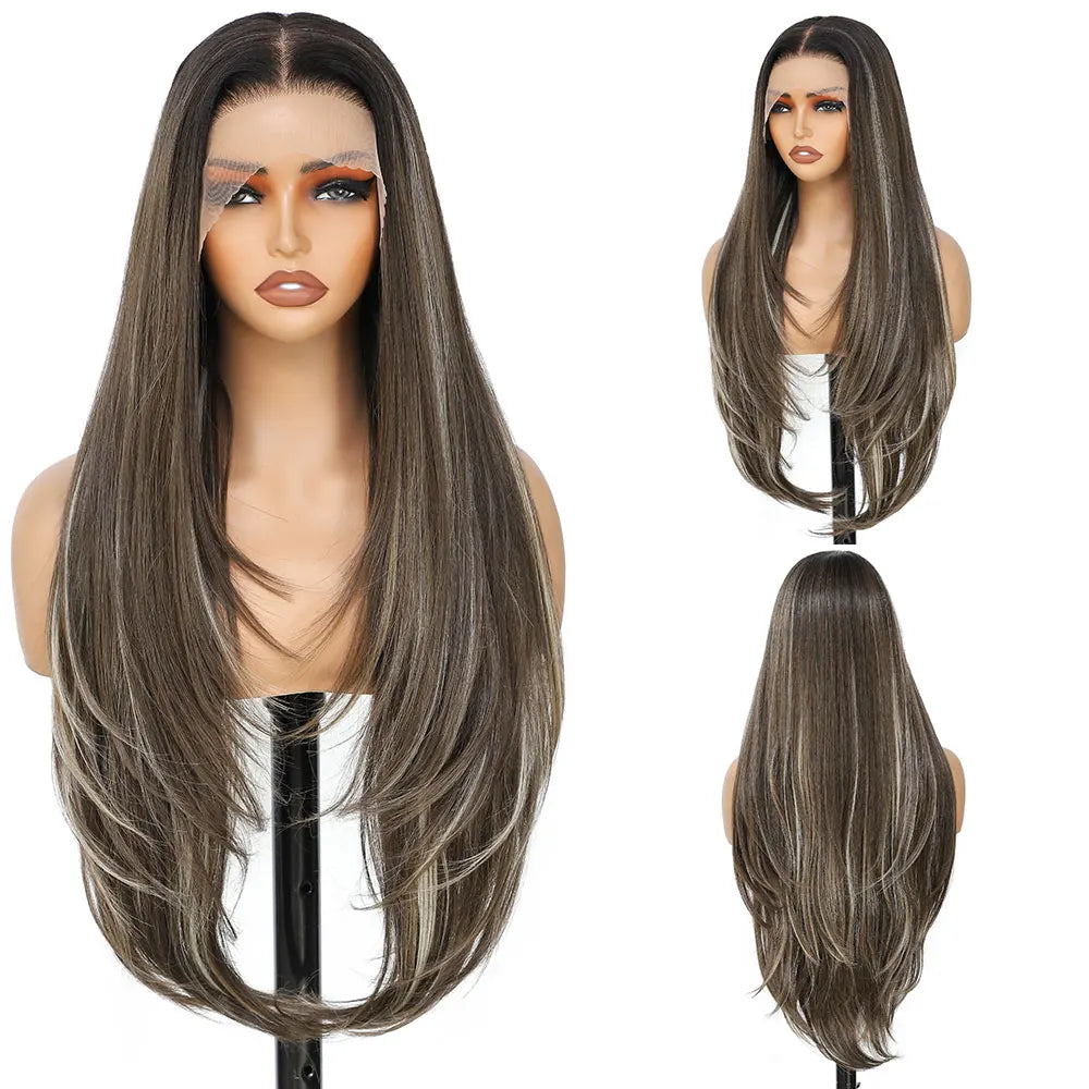 Synthetic HD Transparent Lace Front Wigs 13X4 Straight Highlight Cosplay Wigs 30 Inch Baby Hair Lace Frontal Wig For Women