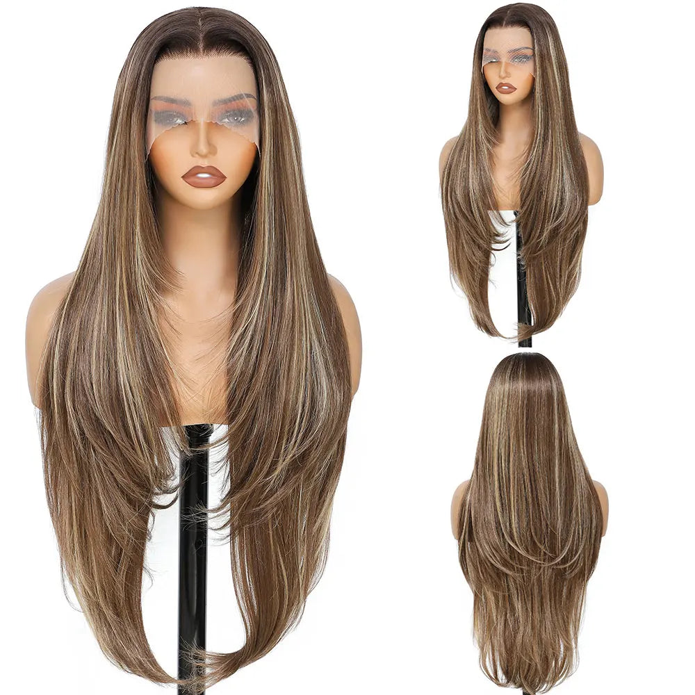 Synthetic HD Transparent Lace Front Wigs 13X4 Straight Highlight Cosplay Wigs 30 Inch Baby Hair Lace Frontal Wig For Women