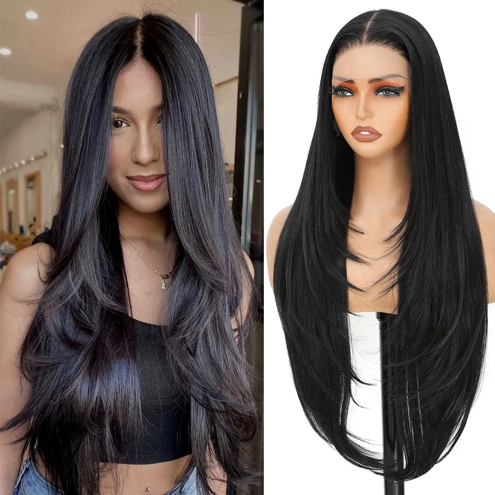 Synthetic HD Transparent Lace Front Wigs 13X4 Straight Highlight Cosplay Wigs 30 Inch Baby Hair Lace Frontal Wig For Women