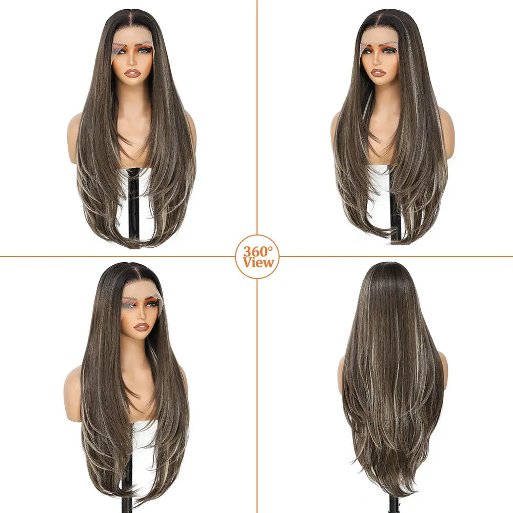 Synthetic HD Transparent Lace Front Wigs 13X4 Straight Highlight Cosplay Wigs 30 Inch Baby Hair Lace Frontal Wig For Women