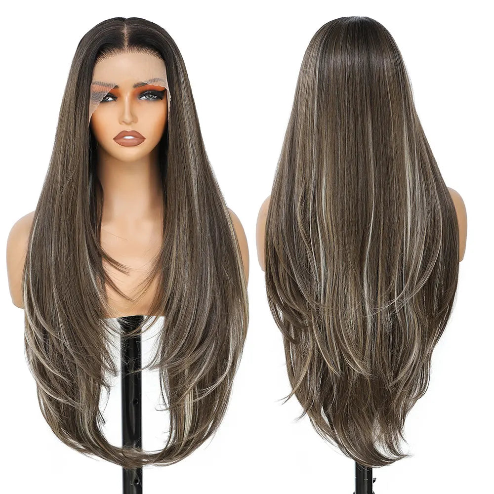 Synthetic HD Transparent Lace Front Wigs 13X4 Straight Highlight Cosplay Wigs 30 Inch Baby Hair Lace Frontal Wig For Women
