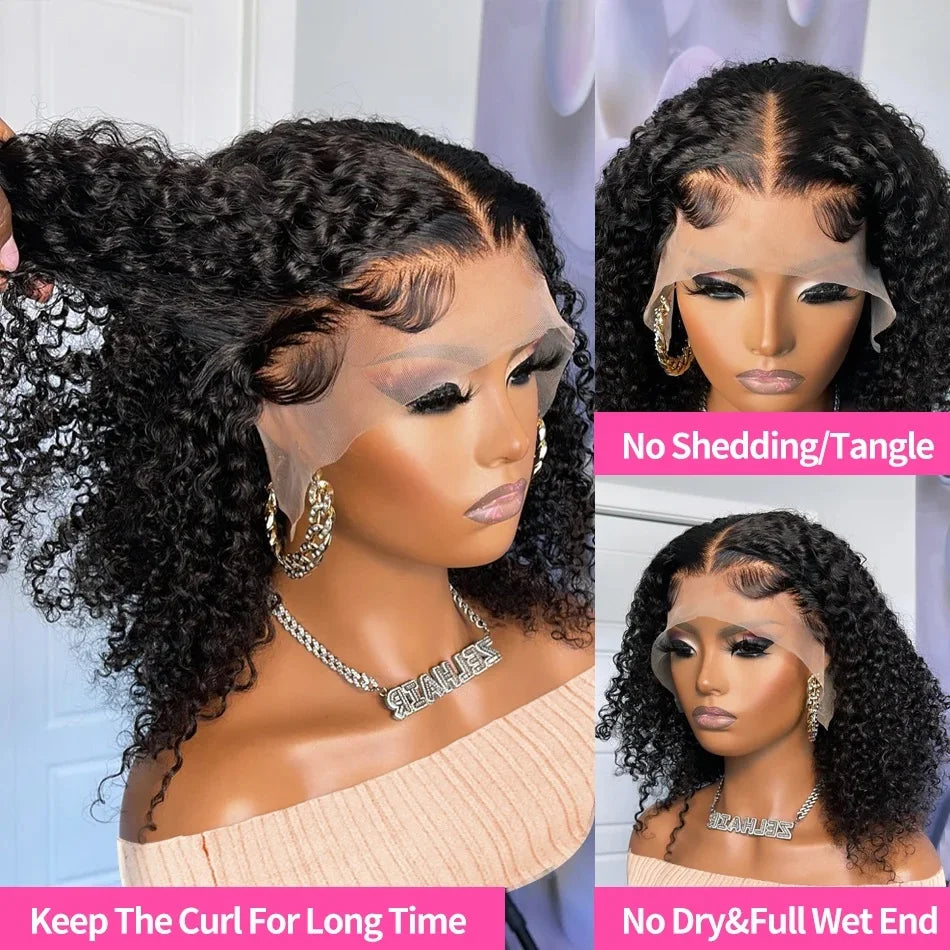 Deep Wave Bob Wigs 13x4 Lace Front Wig Transparent Short Bob Wigs Curly Human Hair Wig Pre Plucked 100% Human Hair For Women