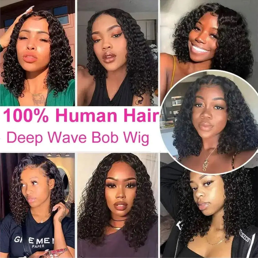 Deep Wave Bob Wigs 13x4 Lace Front Wig Transparent Short Bob Wigs Curly Human Hair Wig Pre Plucked 100% Human Hair For Women