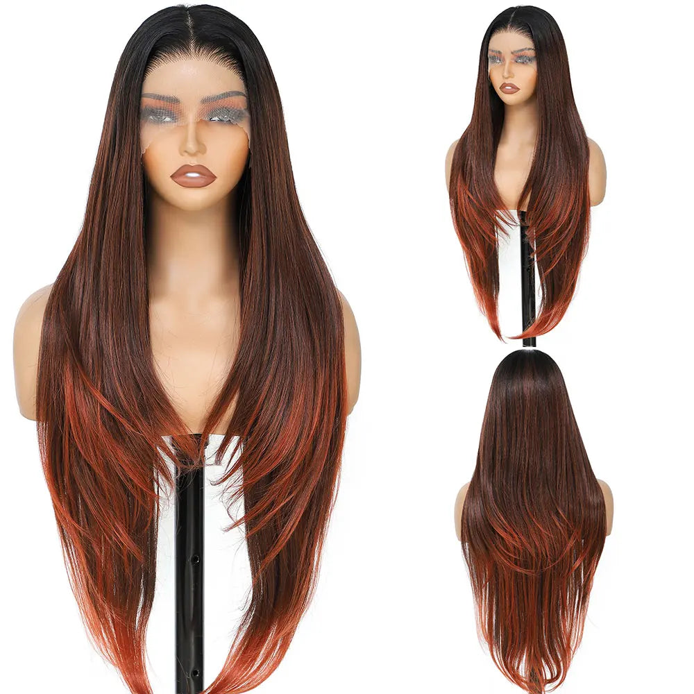Synthetic HD Transparent Lace Front Wigs 13X4 Straight Highlight Cosplay Wigs 30 Inch Baby Hair Lace Frontal Wig For Women