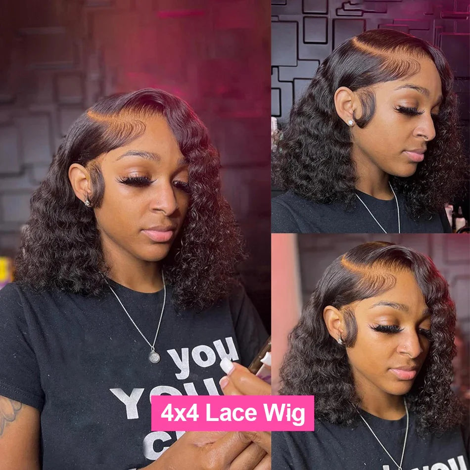Deep Wave Bob Wigs 13x4 Lace Front Wig Transparent Short Bob Wigs Curly Human Hair Wig Pre Plucked 100% Human Hair For Women