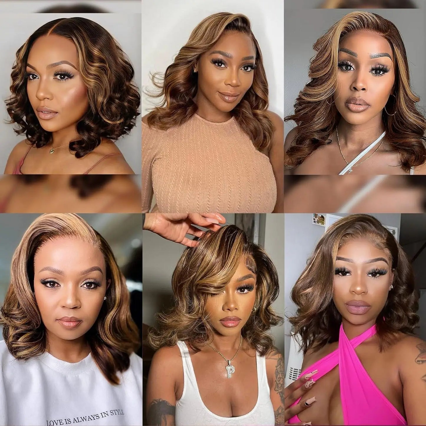 Body Wave Short Bob Wigs 4/27 Brown With Blonde Highlight Bob Wig Human Hair 13x4 Lace Frontal 200% Density Pre Plucked Bob Wigs