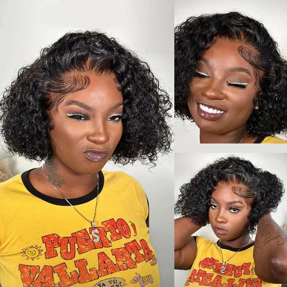 Deep Wave Bob Wigs 13x4 Lace Front Wig Transparent Short Bob Wigs Curly Human Hair Wig Pre Plucked 100% Human Hair For Women