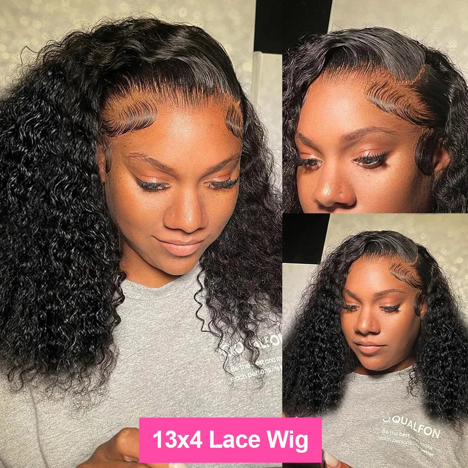 Deep Wave Bob Wigs 13x4 Lace Front Wig Transparent Short Bob Wigs Curly Human Hair Wig Pre Plucked 100% Human Hair For Women