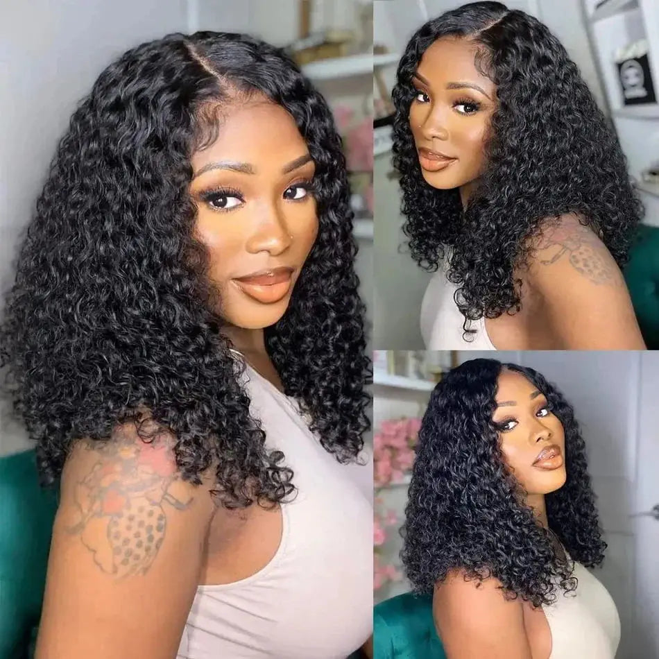 Deep Wave Bob Wigs 13x4 Lace Front Wig Transparent Short Bob Wigs Curly Human Hair Wig Pre Plucked 100% Human Hair For Women