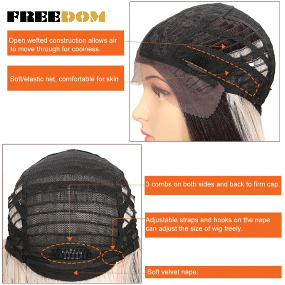 FREEDOM Straight Synthetic Lace Front Wig For Women 38 Inch Long Ombre Brown Red Blonde Hightlight Lace Frontal Wigs Cosplay Wig