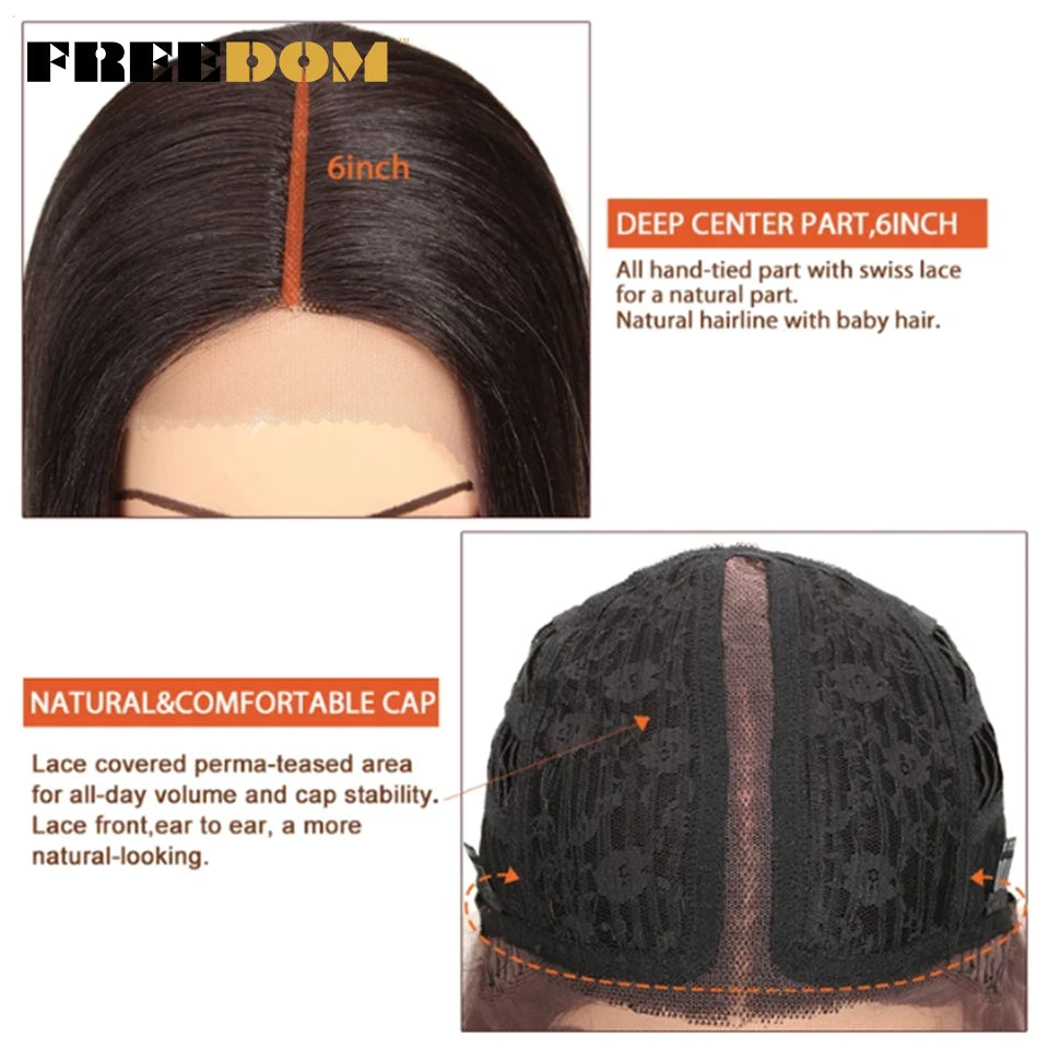 FREEDOM Straight Synthetic Lace Front Wig For Women 38 Inch Long Ombre Brown Red Blonde Hightlight Lace Frontal Wigs Cosplay Wig