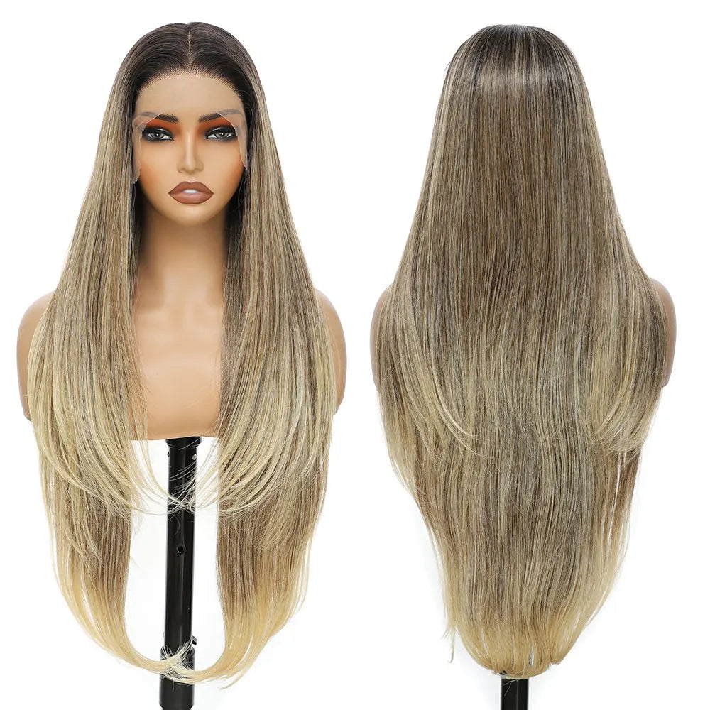 Synthetic HD Transparent Lace Front Wigs 13X4 Straight Highlight Cosplay Wigs 30 Inch Baby Hair Lace Frontal Wig For Women