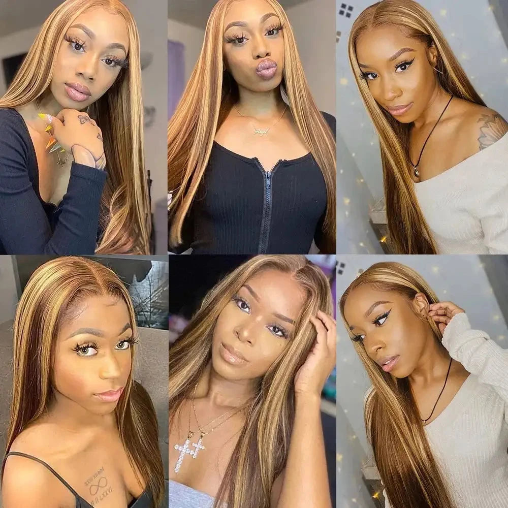 180% Colored Highlight Body Wave 13x6 Lace Front Human Hair Wigs 32 34 Inch Honey Blonde Water Wave Frontal Wig Extensions