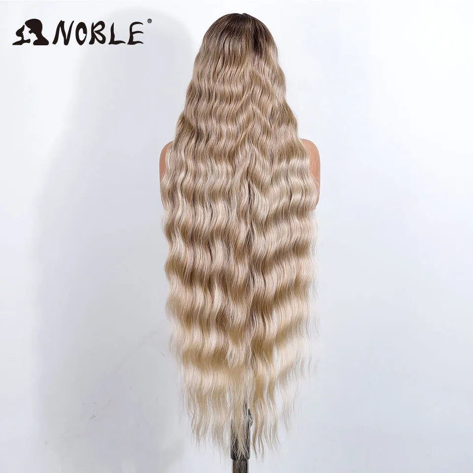 Noble Synthetic Lace Front Wig 36 " Long Wavy Lace Part Body Wavy Golden Wig For Women Lace Front Wig Ombre Blonde Cosplay Wig