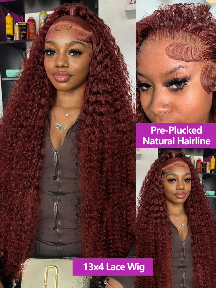 30 Inch Reddish Brown Loose Deep Wave 13x4 HD Lace Frontal Human Hair Curly Wigs High Density Brazilian Water Wave Wig For Women