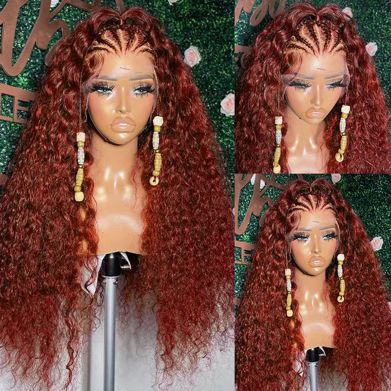 30 Inch Reddish Brown Loose Deep Wave 13x4 HD Lace Frontal Human Hair Curly Wigs High Density Brazilian Water Wave Wig For Women