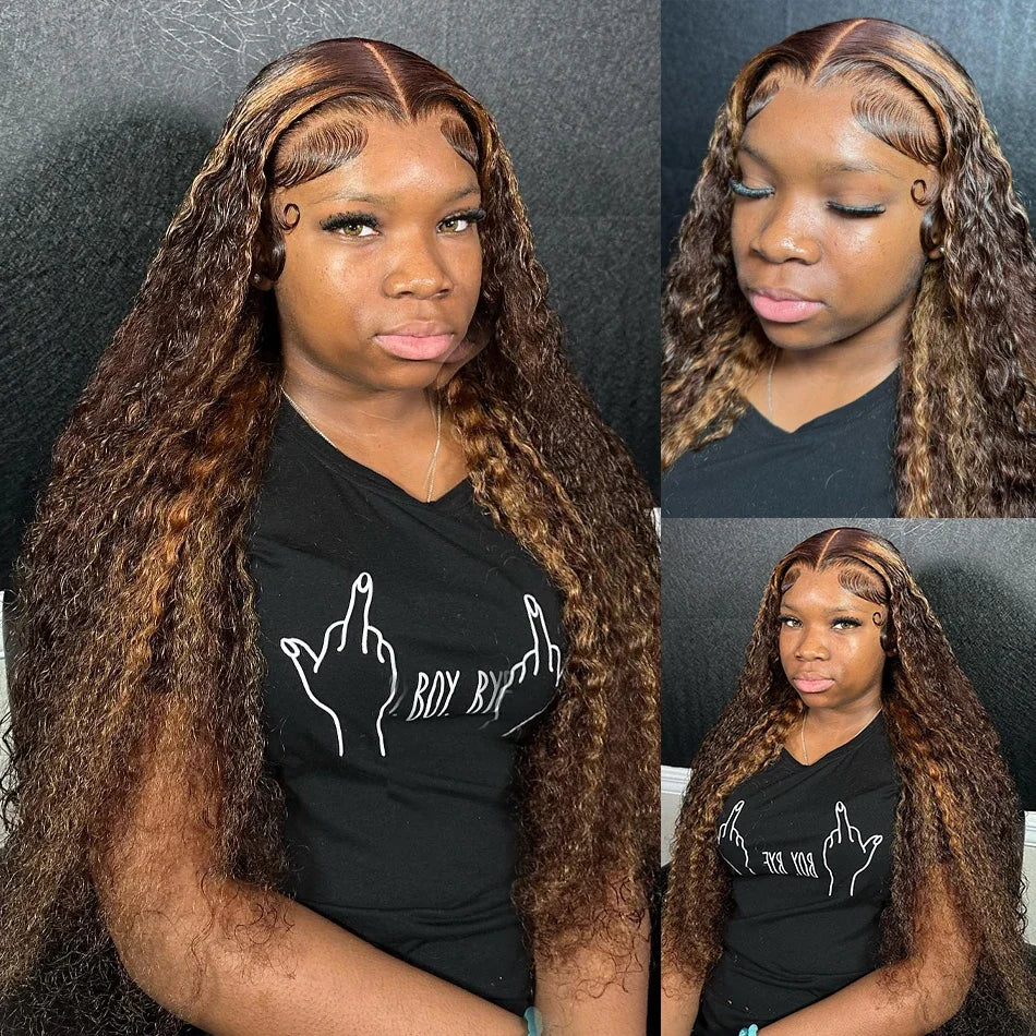 200 Density Highlight Wig Human Hair 13x6 Hd Lace Frontal Wig 30 38 Inch Curly Wigs Deep Wave 13x4 Lace Front Wig With Baby Hair