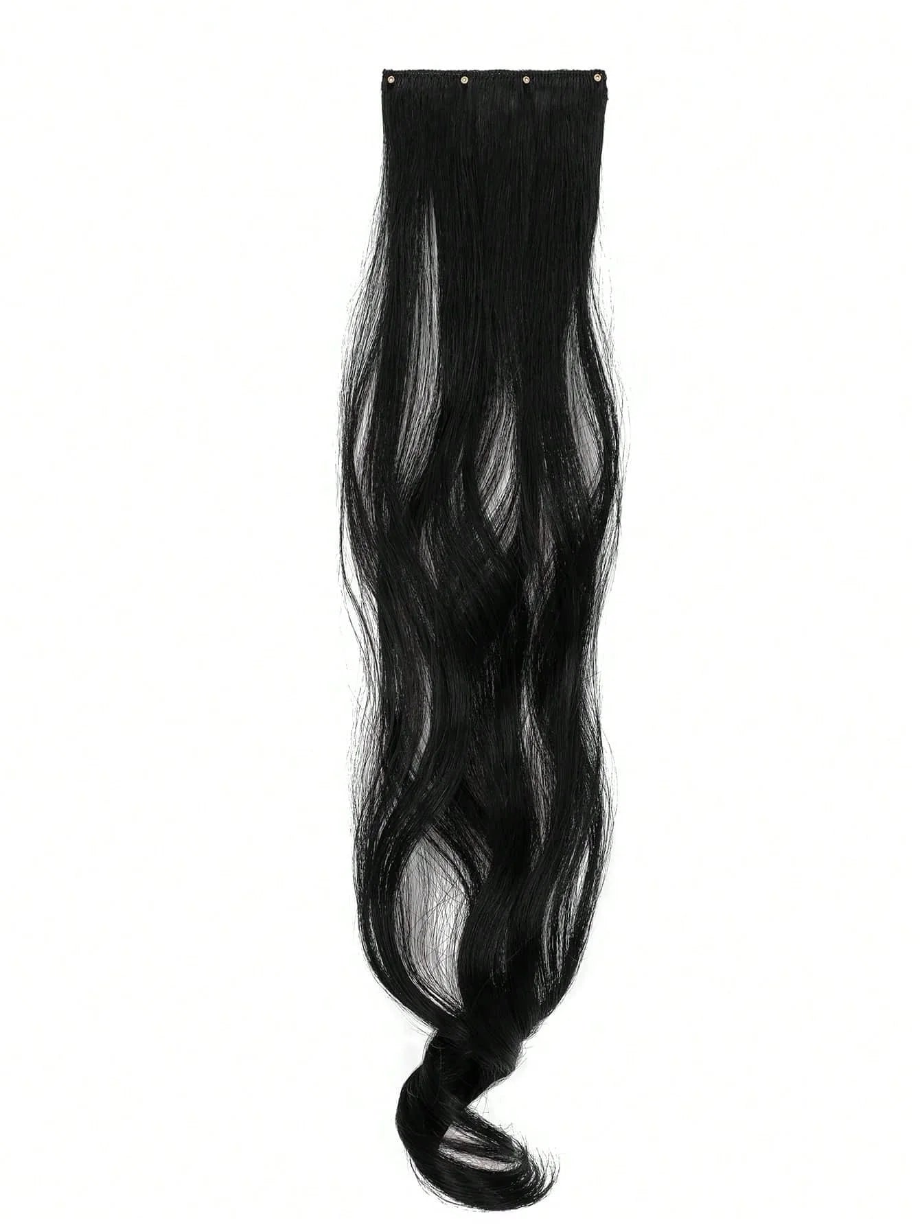7pcs large wave black 22-inch medium synthetic clip-on hair extension