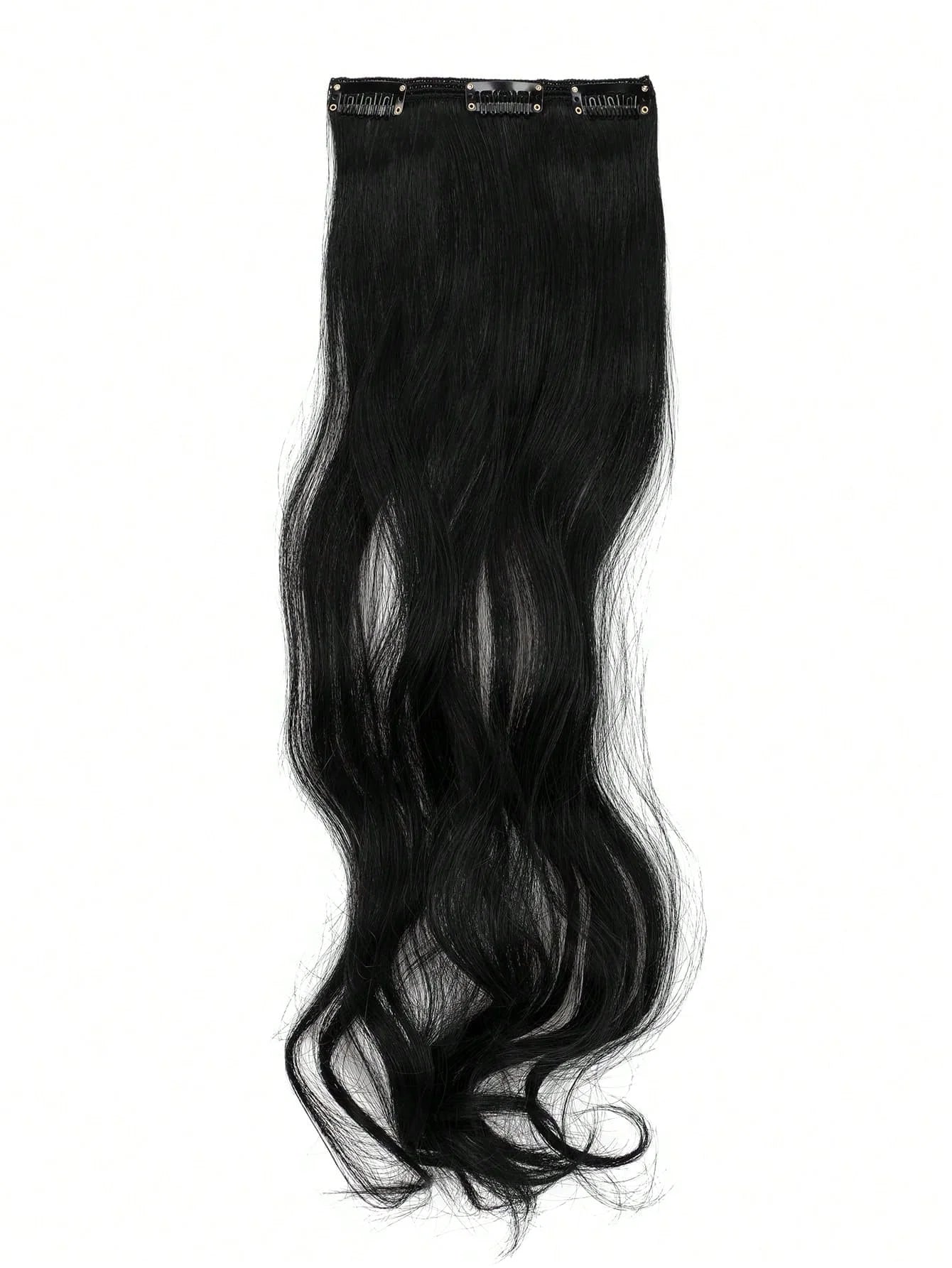 7pcs large wave black 22-inch medium synthetic clip-on hair extension