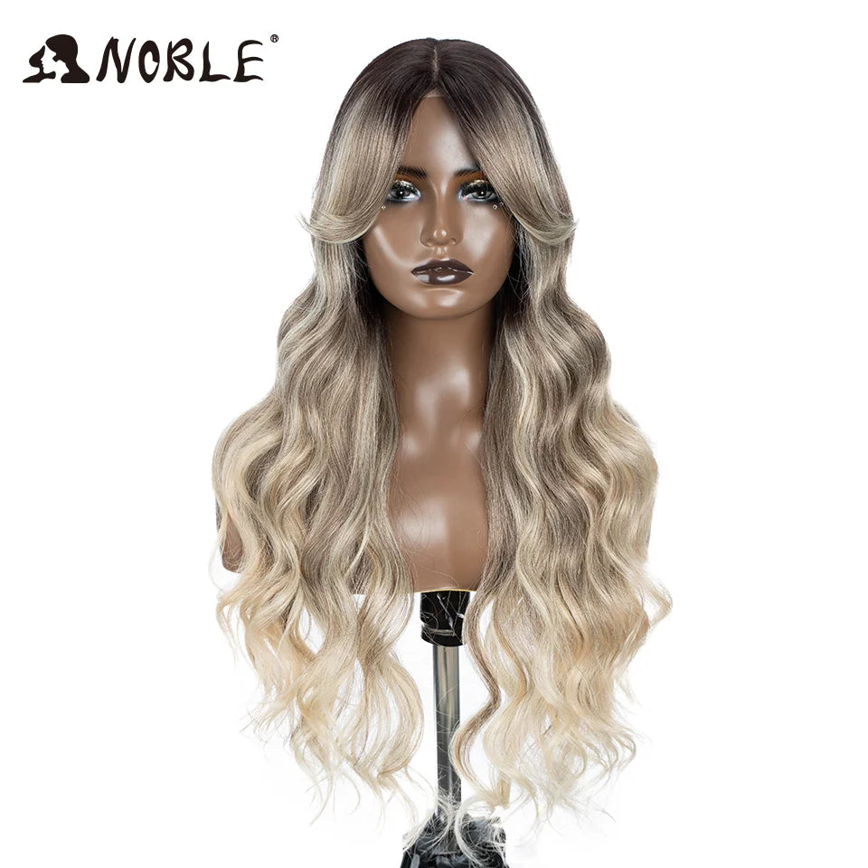 Noble Synthetic Lace Front Wig Long Wavy 36 " Body Wavy Side Part Lace Wig For Women Lace Front Wig Ombre Blonde Cosplay Wig