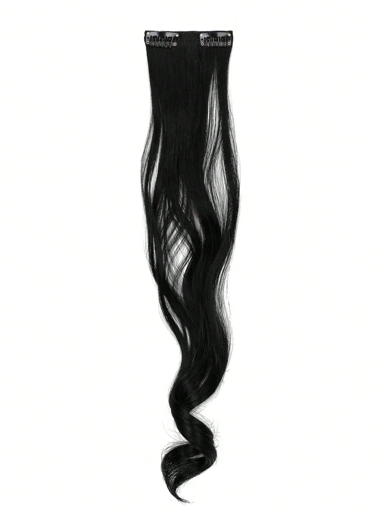 7pcs large wave black 22-inch medium synthetic clip-on hair extension