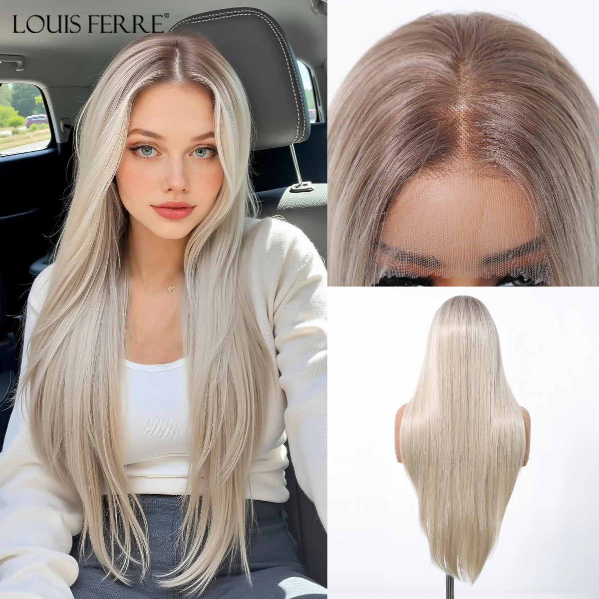 Natural Black With Blonde Highlights Wigs For Women Daily Straight Layered 13*6 Lace Front Synthetic Wig Free Part High Density