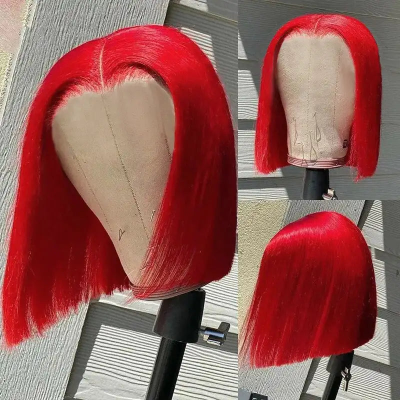 Red Short Bob Wig Human Hair Straight 13X4 Lace Frontal Wig With Natural Hairline Pre Plucked Short Human Hair Wigs