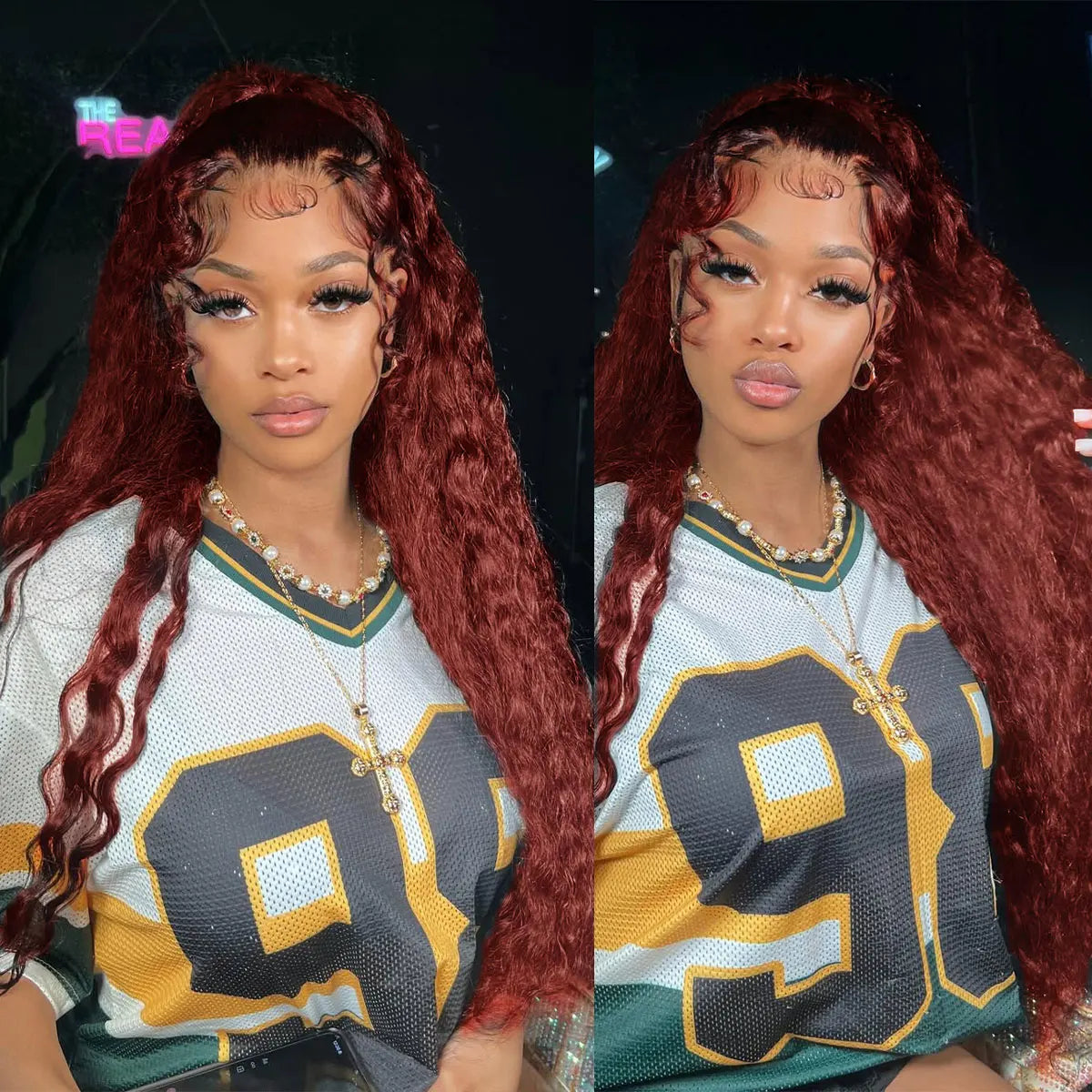 30 Inch Reddish Brown Loose Deep Wave 13x4 HD Lace Frontal Human Hair Curly Wigs High Density Brazilian Water Wave Wig For Women