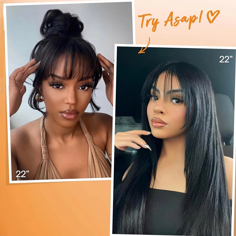 Layered Lace Wigs with Bangs Straight Lace Fake Scalp Synthetic Natural Layers Cut Wigs For Women Heat Resistant Glueless Wigs