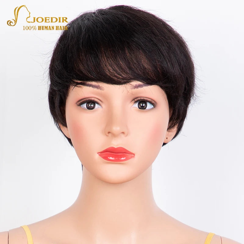 Joedir Wholesale Clearance Brown Color Short Wavy Bob Pixie Cut Full Machine Made Human Hair Wigs With Bangs For Black Women