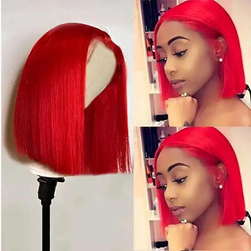 Red Short Bob Wig Human Hair Straight 13X4 Lace Frontal Wig With Natural Hairline Pre Plucked Short Human Hair Wigs