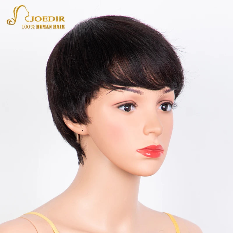 Joedir Wholesale Clearance Brown Color Short Wavy Bob Pixie Cut Full Machine Made Human Hair Wigs With Bangs For Black Women
