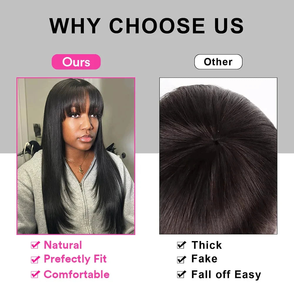 Layered Lace Wigs with Bangs Straight Lace Fake Scalp Synthetic Natural Layers Cut Wigs For Women Heat Resistant Glueless Wigs