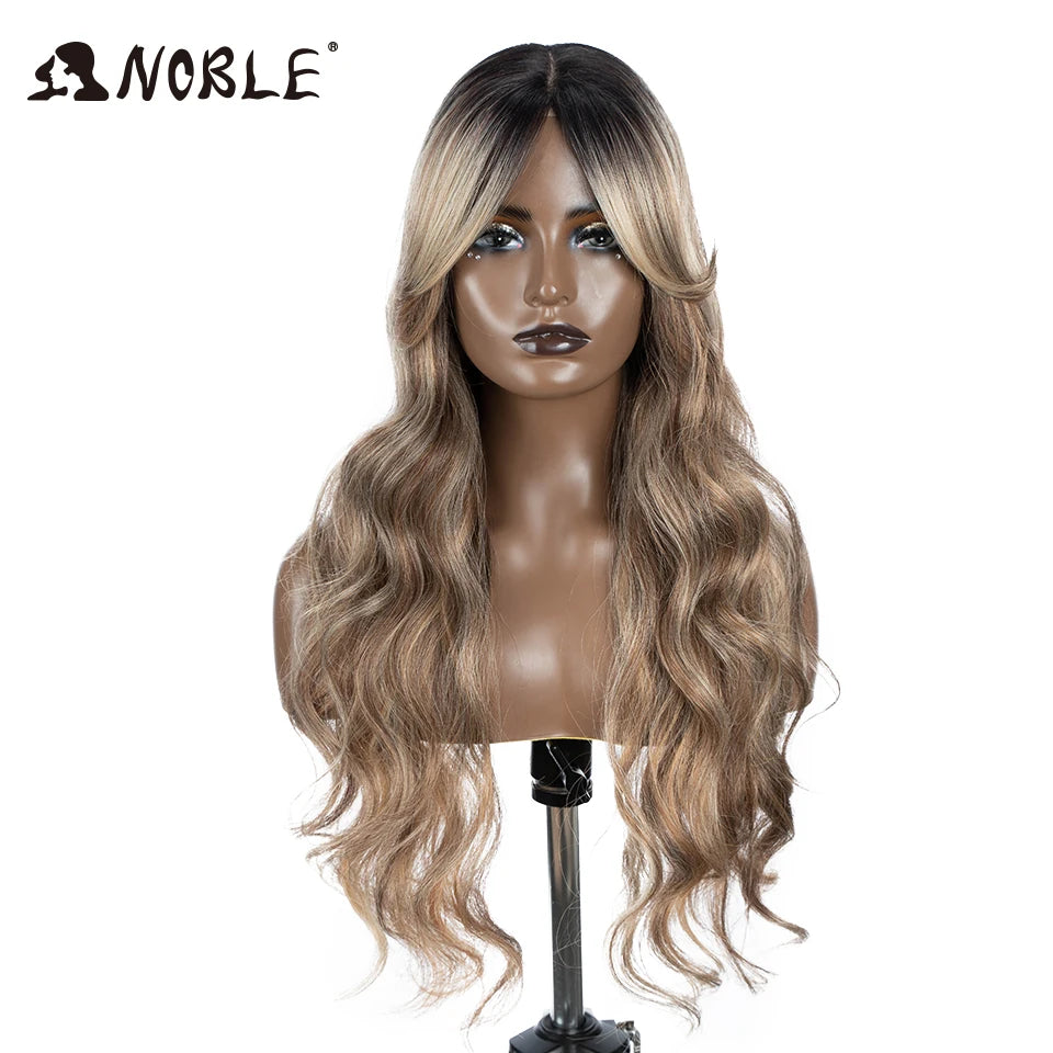 Noble Synthetic Lace Front Wig Long Wavy 36 " Body Wavy Side Part Lace Wig For Women Lace Front Wig Ombre Blonde Cosplay Wig