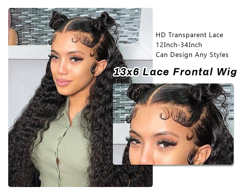 Deep Wave Frontal Wig Human Hair 13x4 Curly Human Hair Wig Transparent Lace Wig 13x6 Water Wave Wigs 180 Density