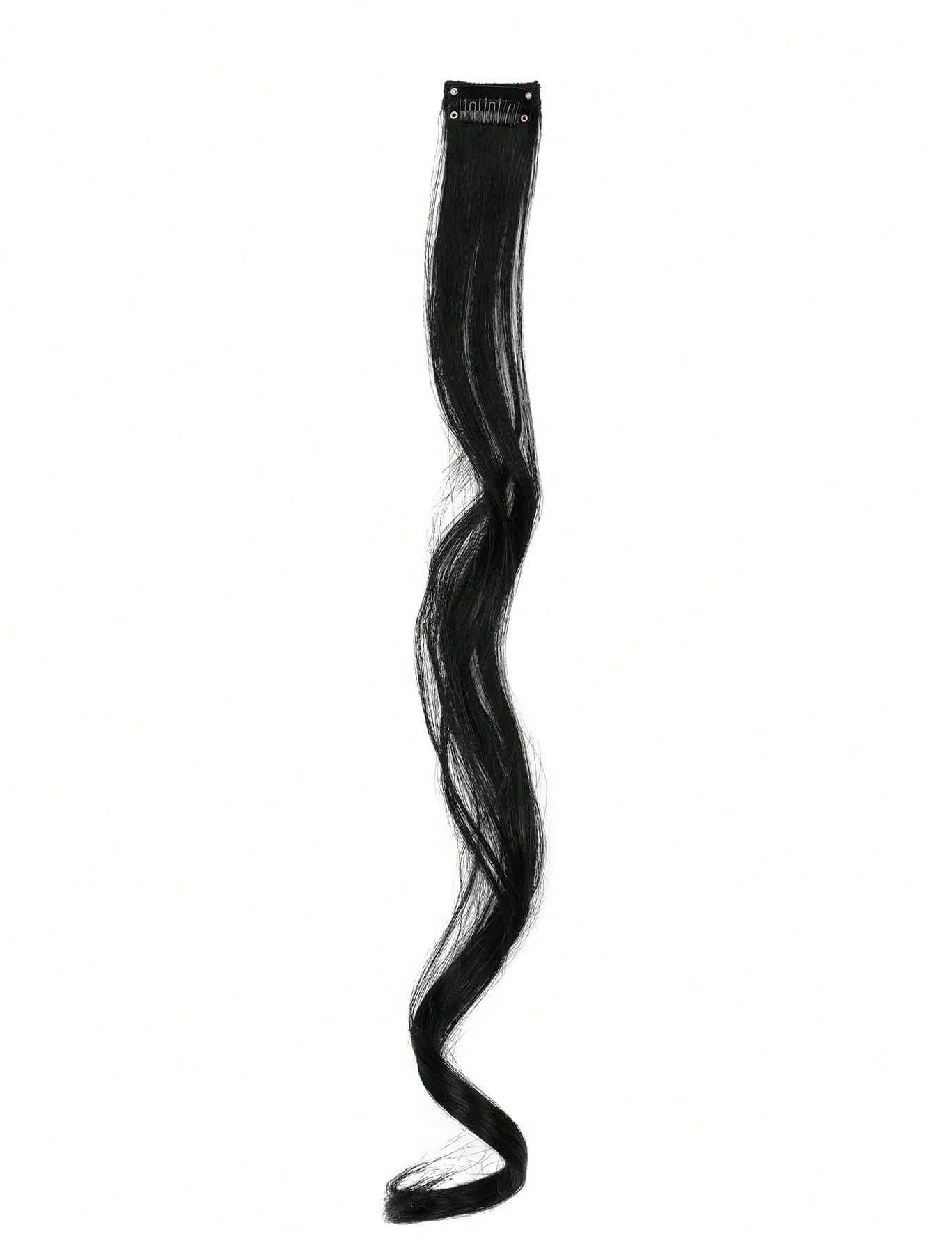 7pcs large wave black 22-inch medium synthetic clip-on hair extension