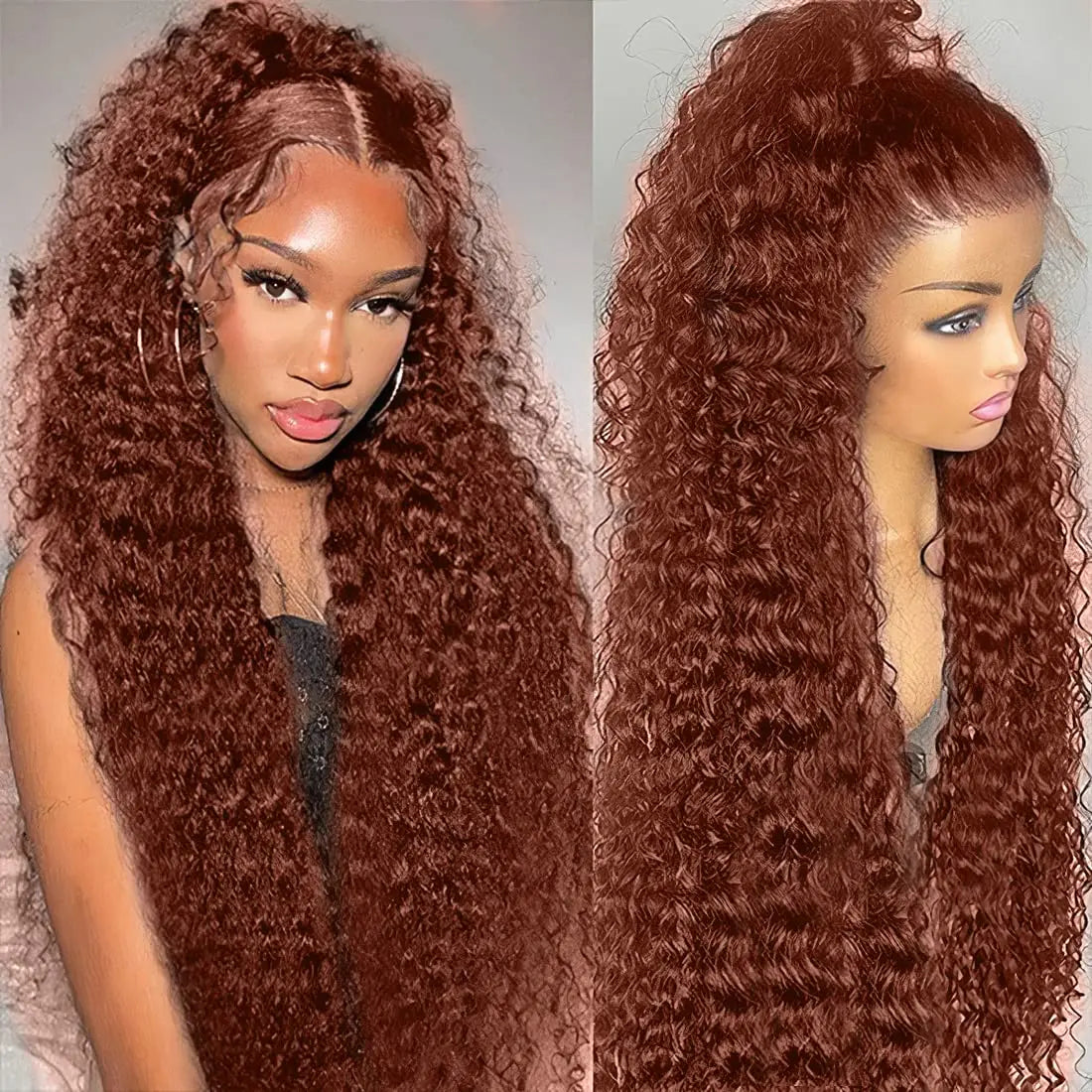 30 Inch Reddish Brown Loose Deep Wave 13x4 HD Lace Frontal Human Hair Curly Wigs High Density Brazilian Water Wave Wig For Women