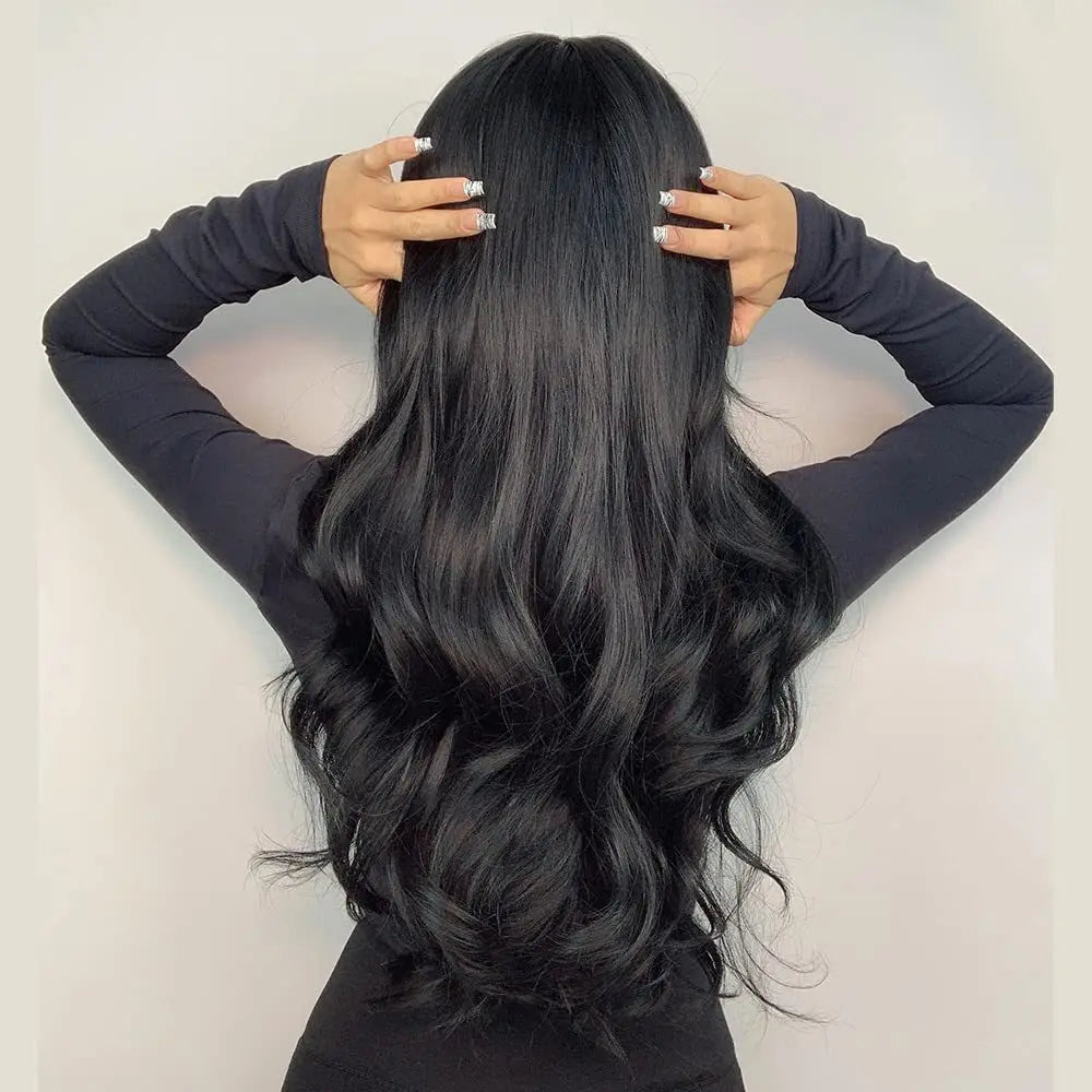 Best-selling synthetic fiber long curly air bangs big wave high temperature silk mechanism full head wig