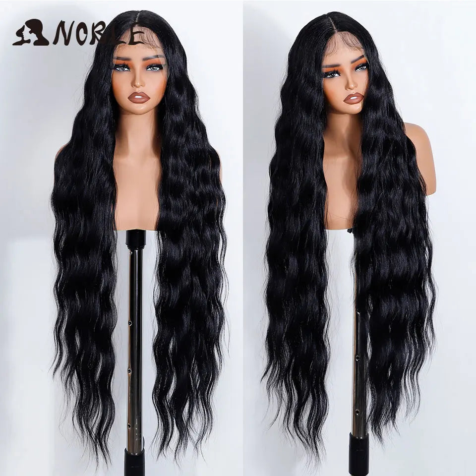 Noble Synthetic Lace Front Wig 36 " Long Wavy Lace Part Body Wavy Golden Wig For Women Lace Front Wig Ombre Blonde Cosplay Wig