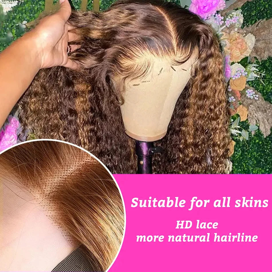 200 Density Highlight Wig Human Hair 13x6 Hd Lace Frontal Wig 30 38 Inch Curly Wigs Deep Wave 13x4 Lace Front Wig With Baby Hair