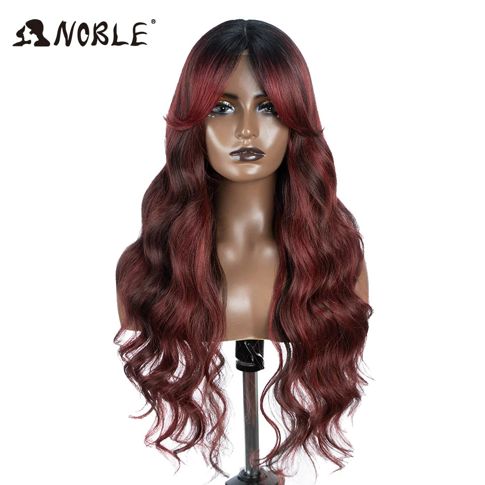 Noble Synthetic Lace Front Wig Long Wavy 36 " Body Wavy Side Part Lace Wig For Women Lace Front Wig Ombre Blonde Cosplay Wig