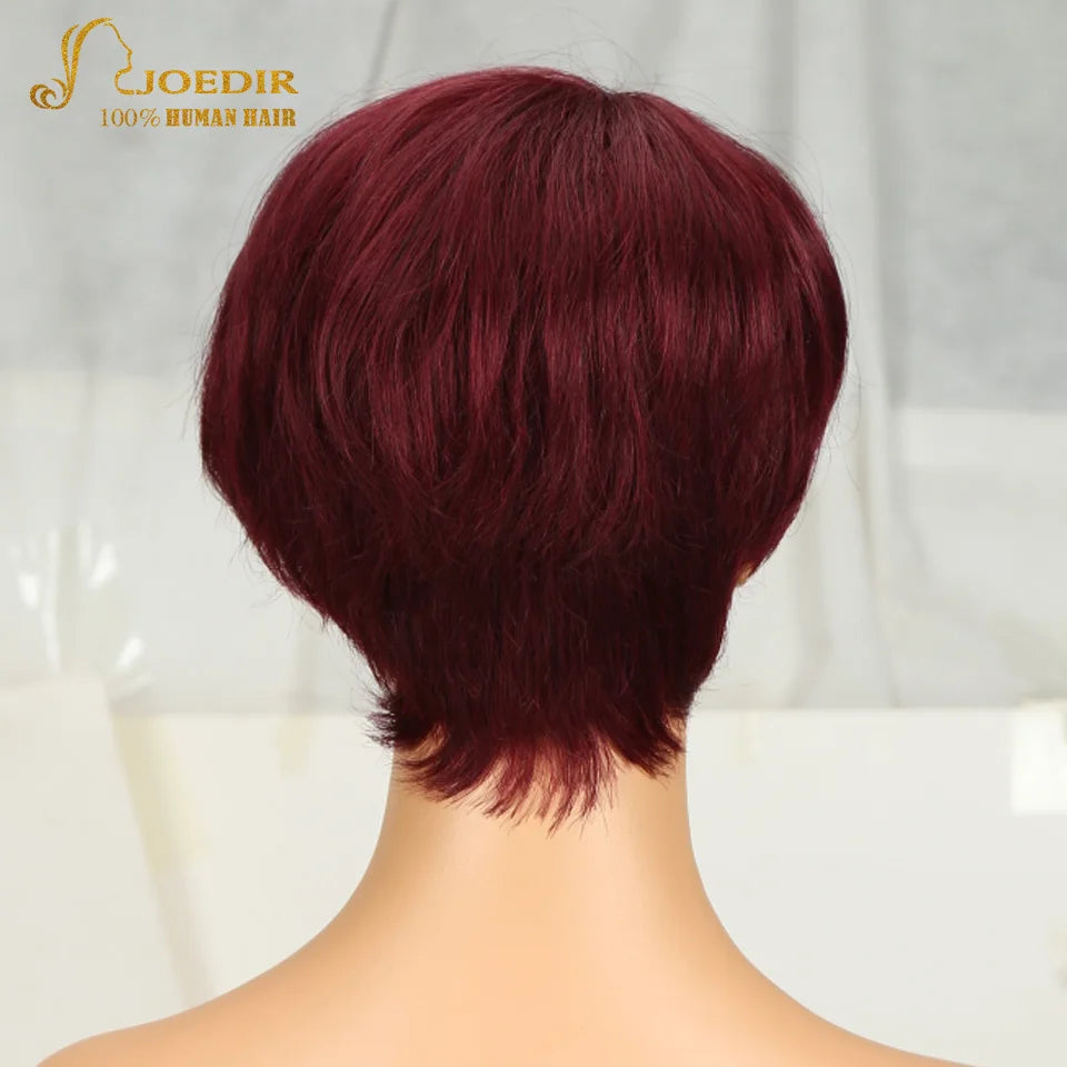 Joedir Wholesale Clearance Brown Color Short Wavy Bob Pixie Cut Full Machine Made Human Hair Wigs With Bangs For Black Women
