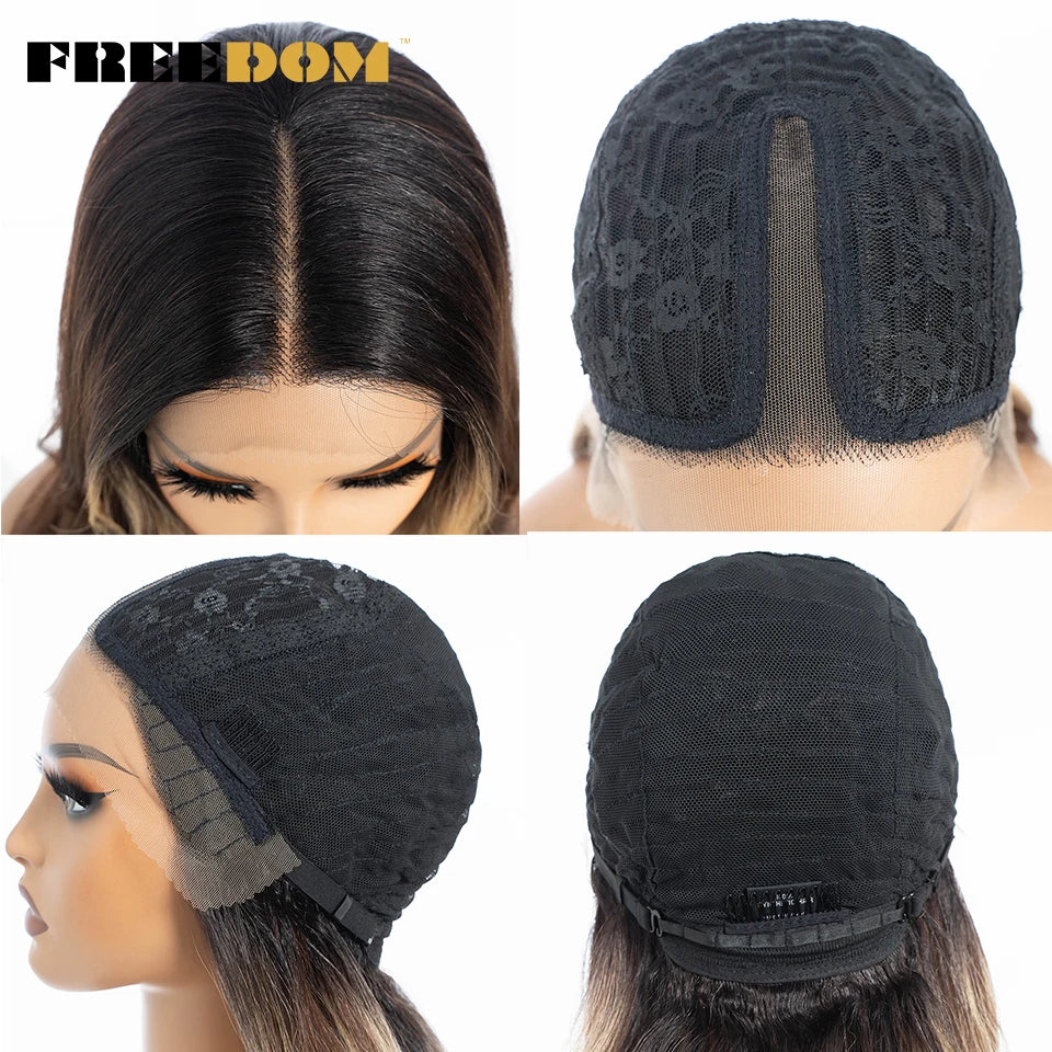 FREEDOM Synthetic Lace Front Wigs For Women 26“ Highlight Honey Brown Body Wave Wig Ombre Blonde Lace Wig Synthetic Cosplay Wig