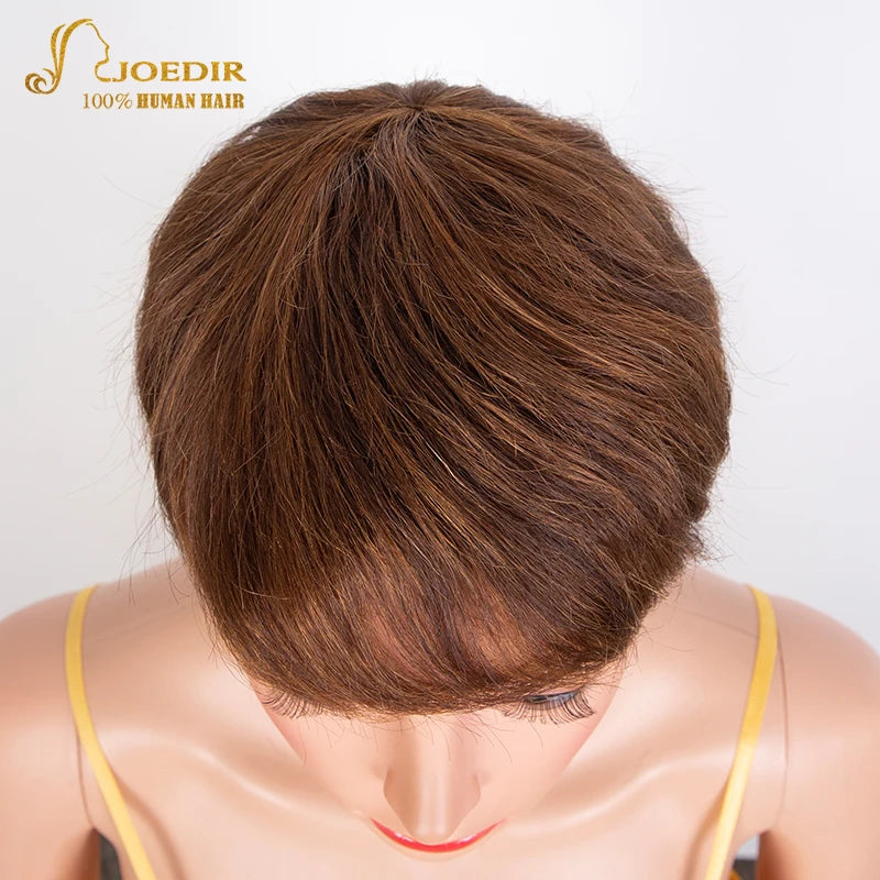 Joedir Wholesale Clearance Brown Color Short Wavy Bob Pixie Cut Full Machine Made Human Hair Wigs With Bangs For Black Women