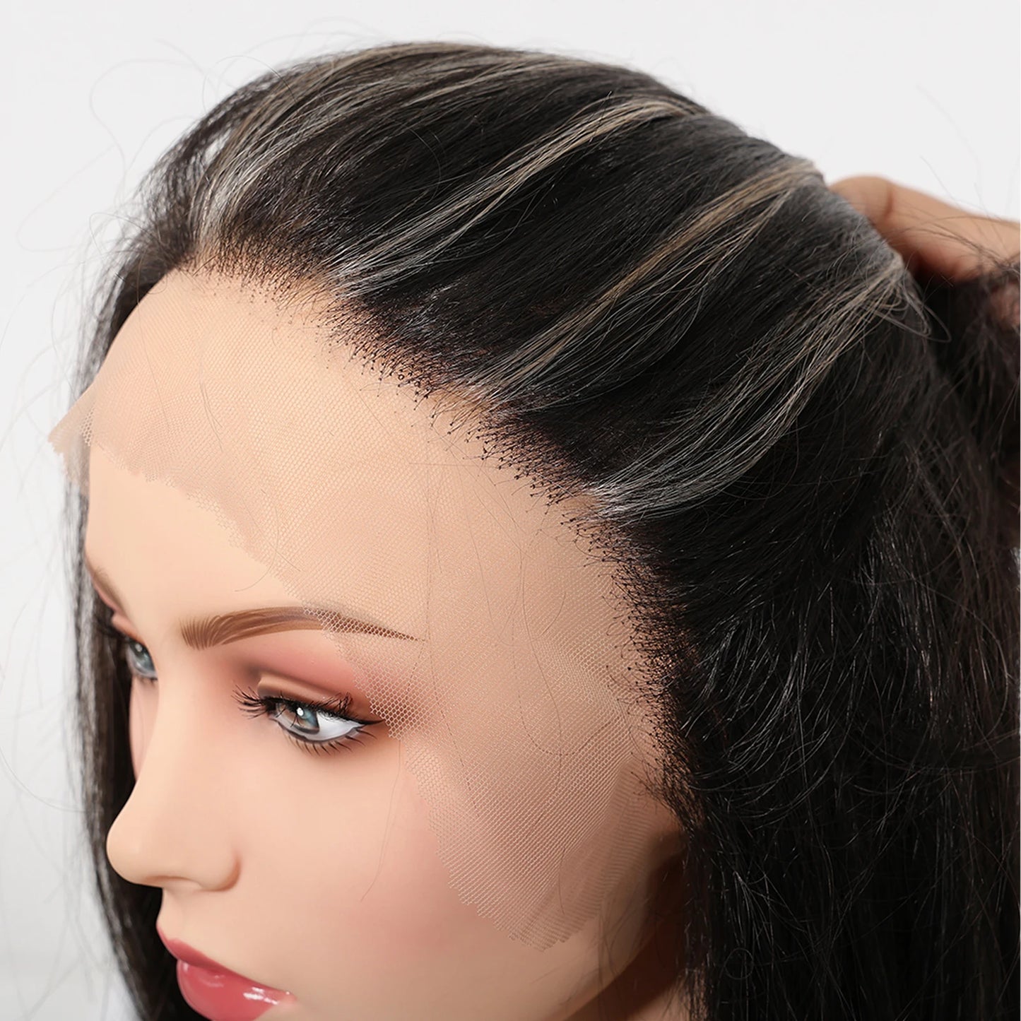 Natural Black With Blonde Highlights Wigs For Women Daily Straight Layered 13*6 Lace Front Synthetic Wig Free Part High Density