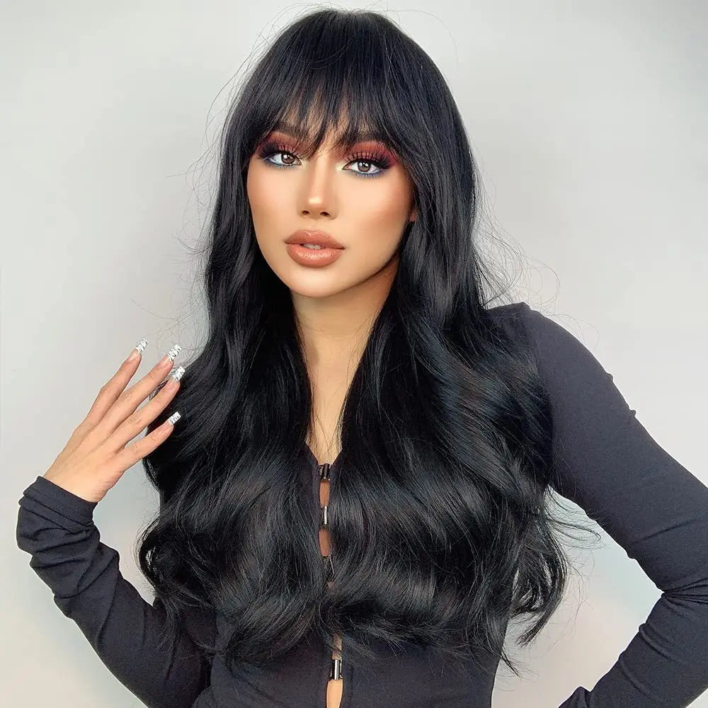 Best-selling synthetic fiber long curly air bangs big wave high temperature silk mechanism full head wig