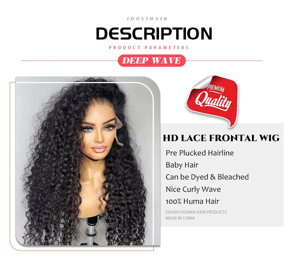 Deep Wave Frontal Wig Human Hair 13x4 Curly Human Hair Wig Transparent Lace Wig 13x6 Water Wave Wigs 180 Density
