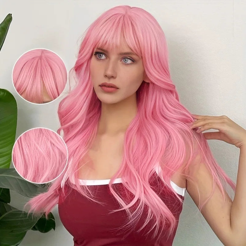 Best-selling synthetic fiber long curly air bangs big wave high temperature silk mechanism full head wig